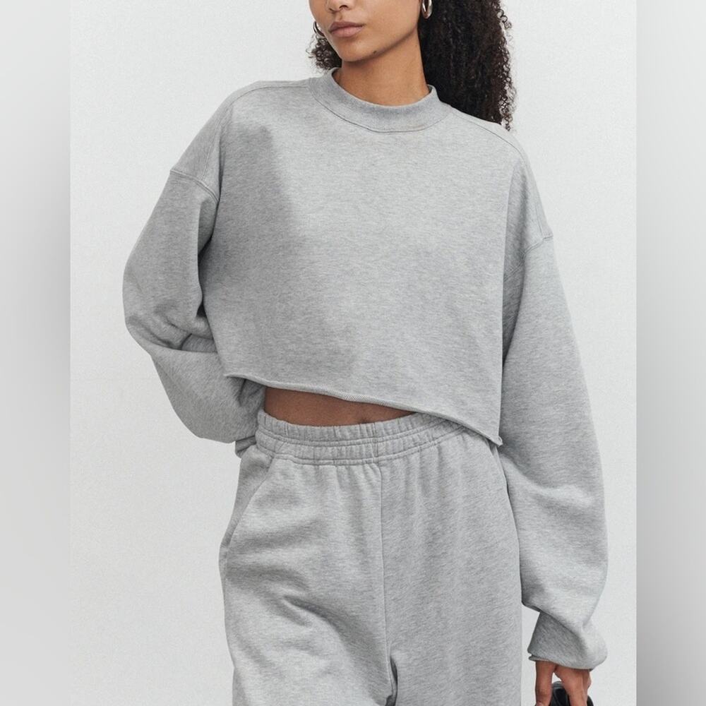 Commense Gray Oversized Cropped Crewneck Lightweight Sweatshirt XL NWT